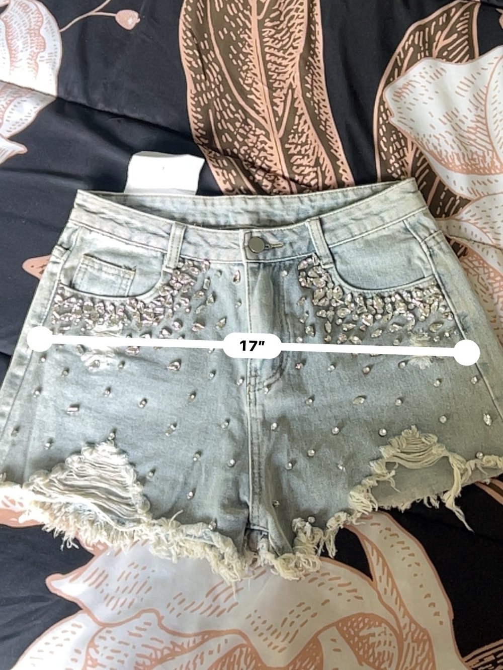 Embellished Light Blue Denim Shorts - Picture 7 of 10